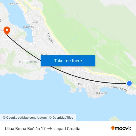 Ulica Bruna Bušića 17 to Lapad Croatia map