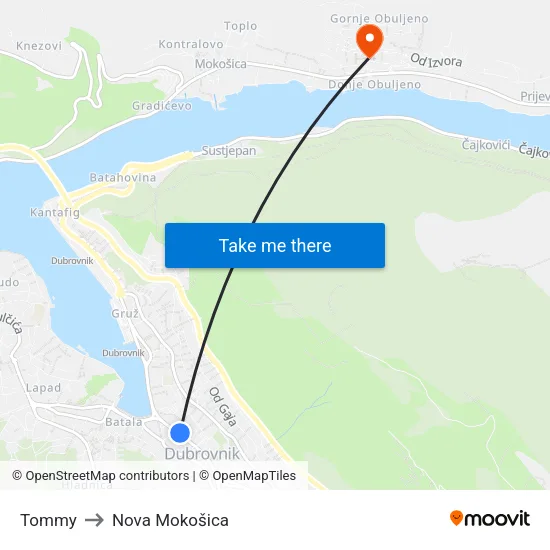 Tommy to Nova Mokošica map