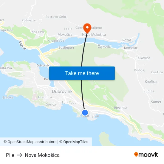 Pile to Nova Mokošica map