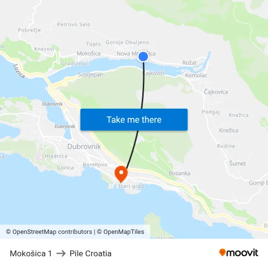 Mokošica 1 to Pile Croatia map