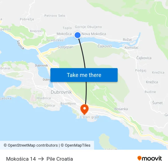Mokošica 14 to Pile Croatia map
