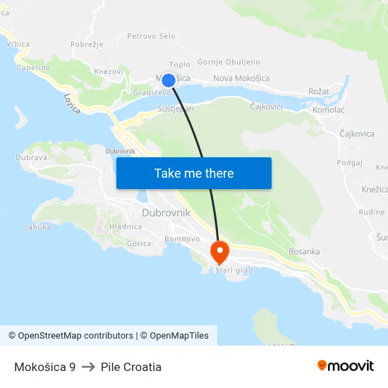 Mokošica 9 to Pile Croatia map