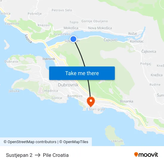 Sustjepan 2 to Pile Croatia map