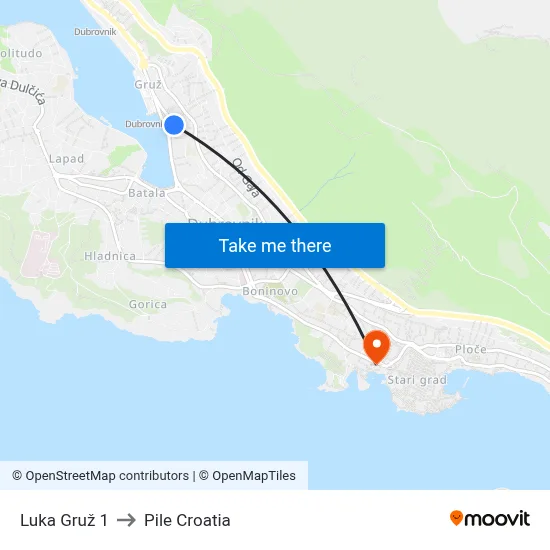 Luka Gruž 1 to Pile Croatia map