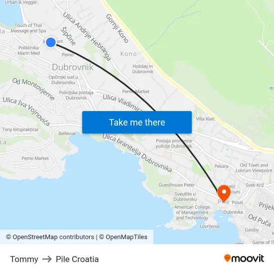 Tommy to Pile Croatia map