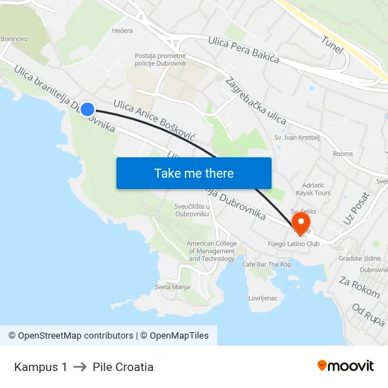 Kampus 1 to Pile Croatia map