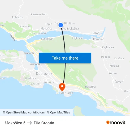 Mokošica 5 to Pile Croatia map