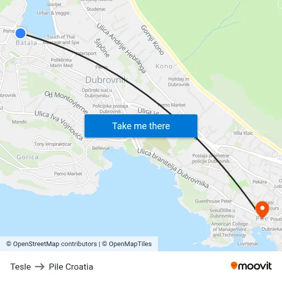Tesle to Pile Croatia map