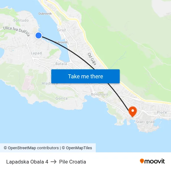 Lapadska Obala 4 to Pile Croatia map