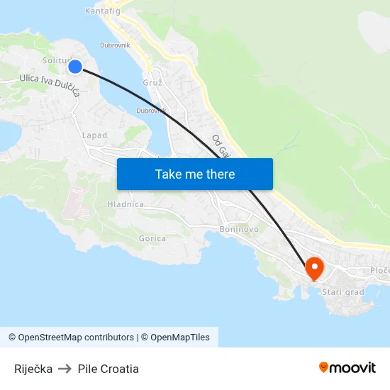 Riječka to Pile Croatia map