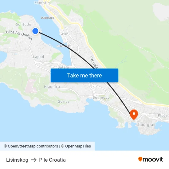 Lisinskog to Pile Croatia map