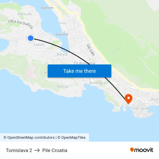 Tomislava 2 to Pile Croatia map