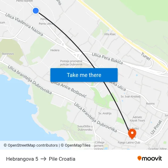 Hebrangova 5 to Pile Croatia map