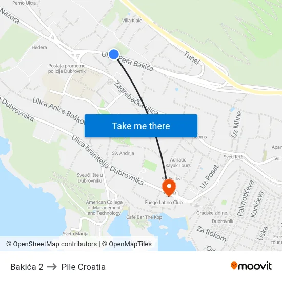 Bakića 2 to Pile Croatia map