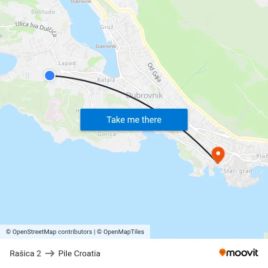 Rašica 2 to Pile Croatia map