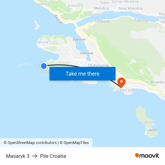 Masaryk 3 to Pile Croatia map