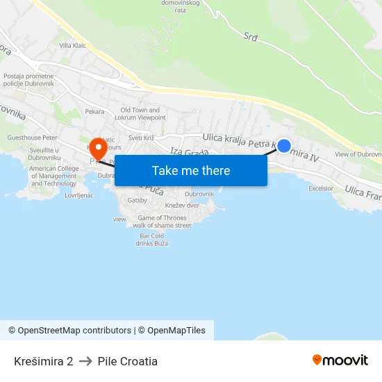 Krešimira 2 to Pile Croatia map
