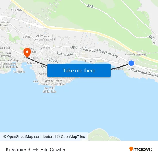Krešimira 3 to Pile Croatia map