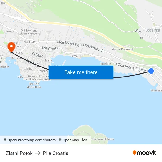Zlatni Potok to Pile Croatia map