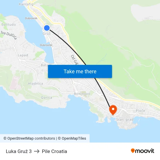 Luka Gruž 3 to Pile Croatia map