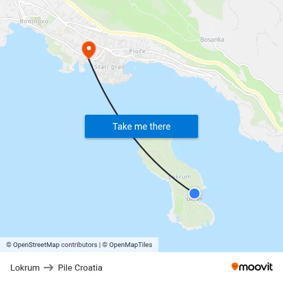 Lokrum to Pile Croatia map