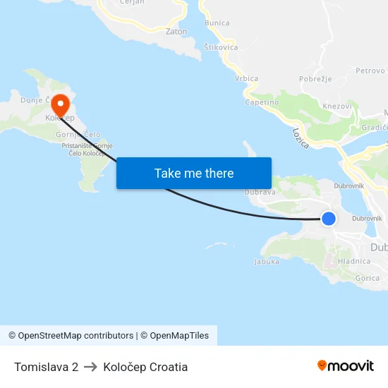 Tomislava 2 to Koločep Croatia map