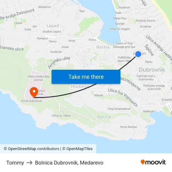 Tommy to Bolnica Dubrovnik, Medarevo map