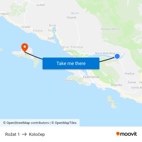 Rožat 1 to Koločep map