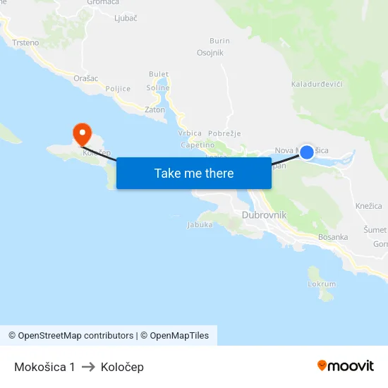 Mokošica 1 to Koločep map