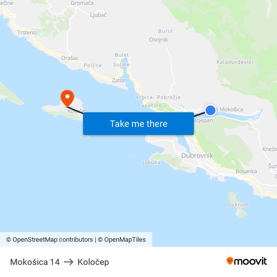 Mokošica 14 to Koločep map