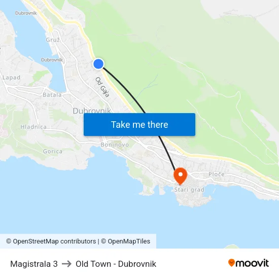 Magistrala 3 to Old Town - Dubrovnik map