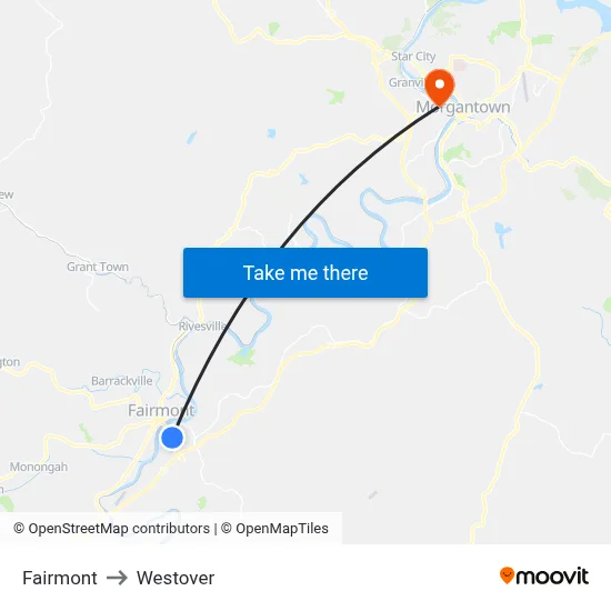 Fairmont to Westover map