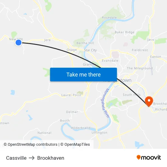 Cassville to Brookhaven map