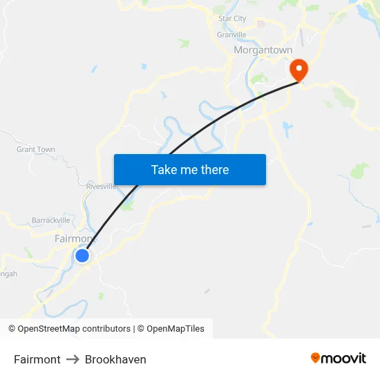 Fairmont to Brookhaven map