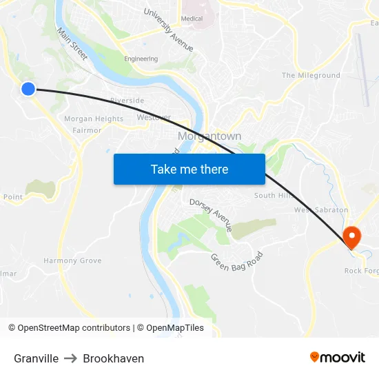Granville to Brookhaven map