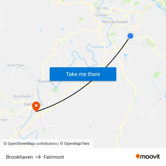 Brookhaven to Fairmont map