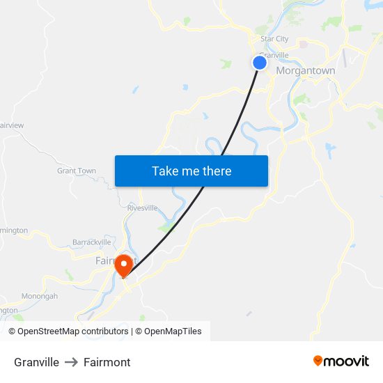 Granville to Fairmont map