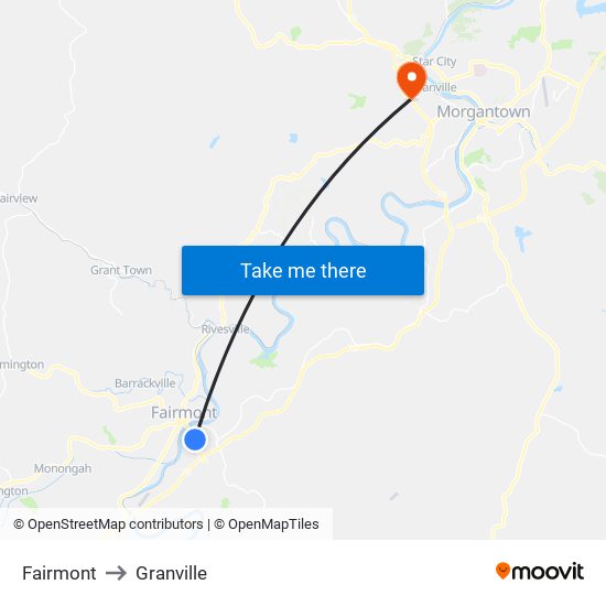 Fairmont to Granville map