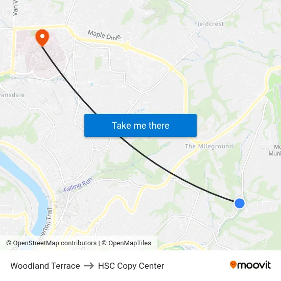 Woodland Terrace to HSC Copy Center map