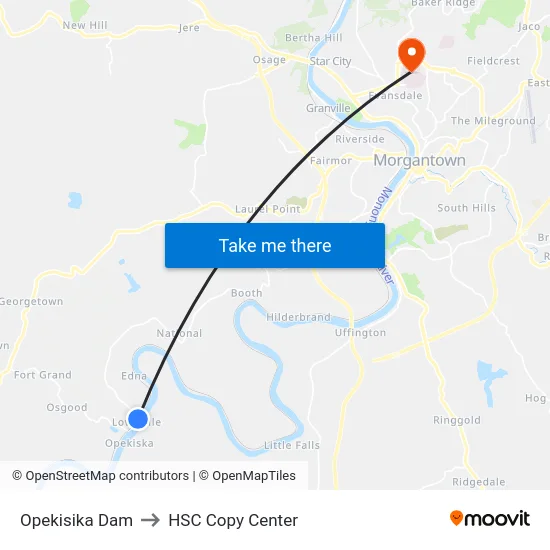 Opekisika Dam to HSC Copy Center map