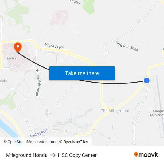 Mileground Honda to HSC Copy Center map