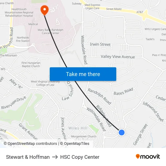 Stewart & Hoffman to HSC Copy Center map