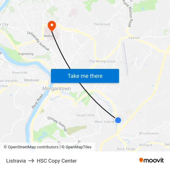Listravia to HSC Copy Center map