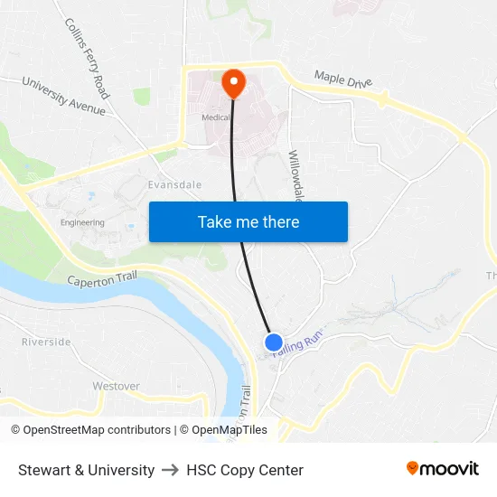 Stewart & University to HSC Copy Center map