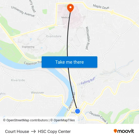Court House to HSC Copy Center map