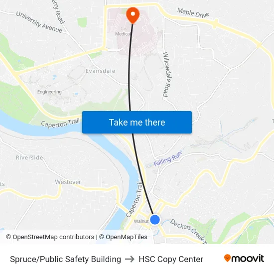 Spruce/Public Safety Building to HSC Copy Center map