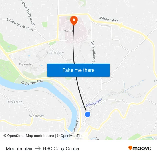 Mountainlair to HSC Copy Center map
