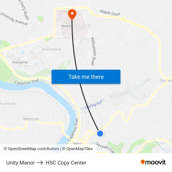 Unity Manor to HSC Copy Center map