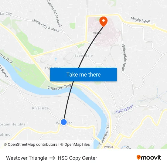 Westover Triangle to HSC Copy Center map