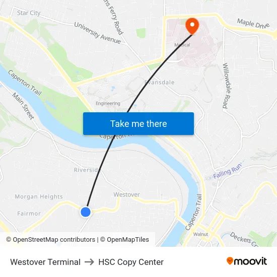 Westover Terminal to HSC Copy Center map